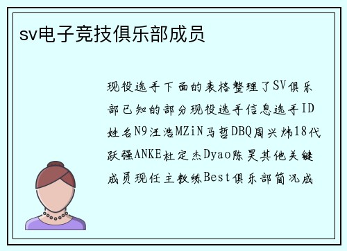 sv电子竞技俱乐部成员